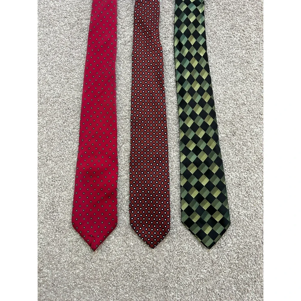 Business Professional Silk Necktie Bundle Mens OS Red Green Geometric Tie Set 3